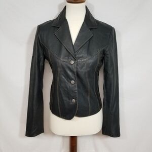 Wilsons Genuine Leather Womens Black Western Glam Button Up Blazer Jacket Small
